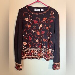 VTG All Points Reference Point XL Embroidered Foilage Fall Leaves Sweater Whimsy